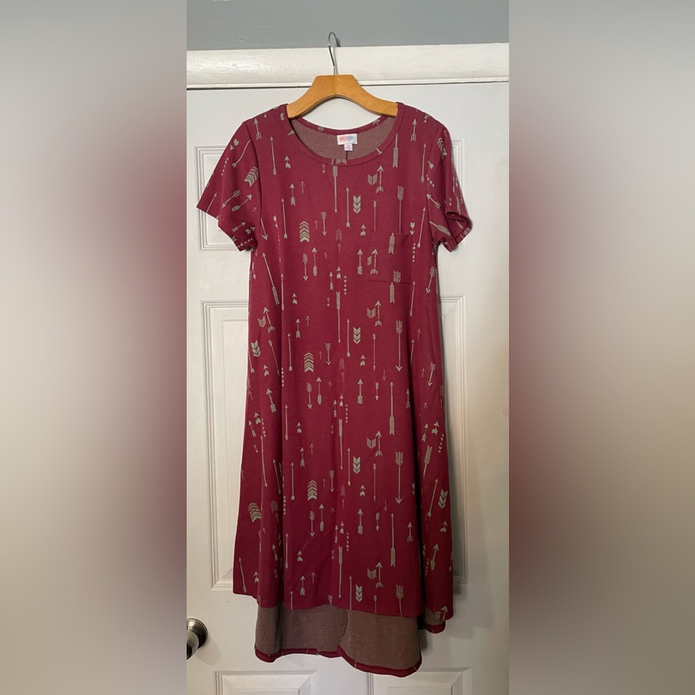 LuLaRoe Pinkish with Mint Arrows Carly Dress size Medium